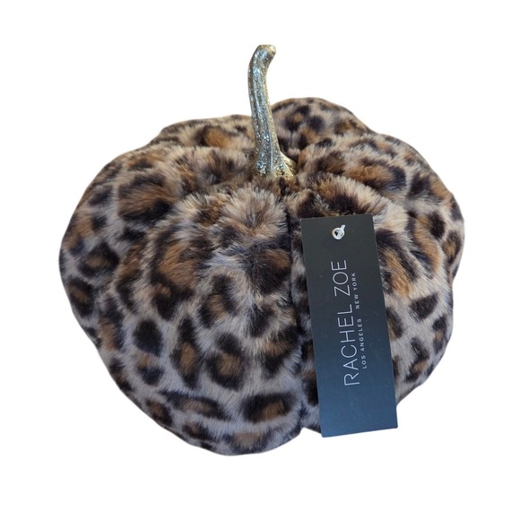 Rachel Zoe Other - Rachel Zoe Pumpkin Decor OS Brown New Leopard Faux Fur Gold Stem Glam